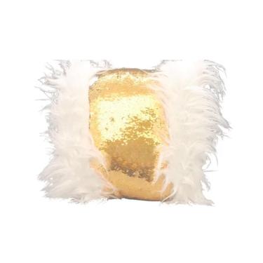 Imagem de Almofada Peluda Paete Prata E Dourado Contemporânea Fashion