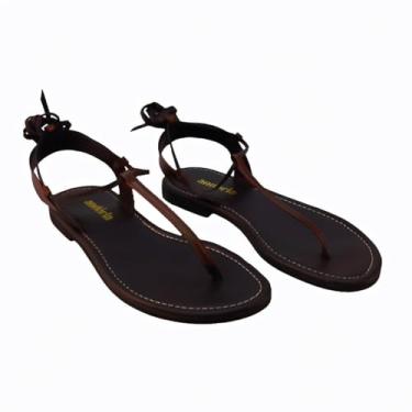 Imagem de Sandália Rasteira de Couro Helena Tiras Confortável Marrom (sto2991) (BR, Adulto, Numérico, 37)