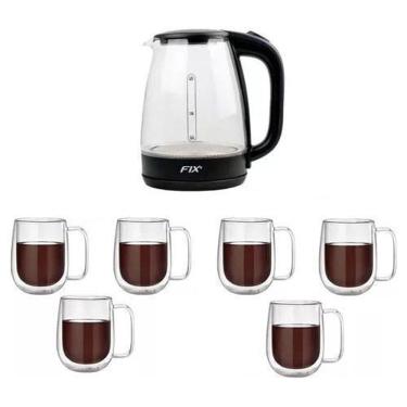Imagem de Chaleira + 6 Canecas Vidro Transparente 1,8L/260ml