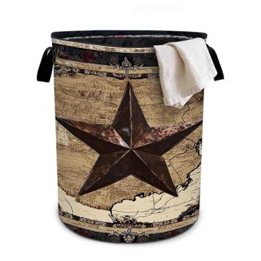 Imagem de Cesta de roupa suja Western Texas Star dobrável em tecido Oxford, cesto de lavanderia, organizador de balde de roupas para banheiro/armazenamento de lavanderia/quarto 40 x 40 cm