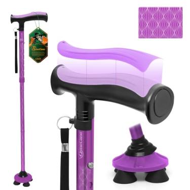 Imagem de BeneCane Bengala de caminhada para homens e mulheres, bengala dobrável para idosos, bengala quádrupla, ajustável, leve, resistente, dobrável, resistente, com alça em T de TPR macia e bolsa de viagem