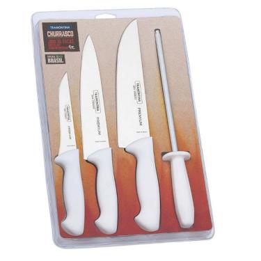 Imagem de Conjunto De Facas Tramontina Em Aço Inox E Polipropileno 24699825 Com Chaira - 4 Peças Branco