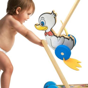 Imagem de Brinquedo Educativo de Empurrar Pato Rola em MDF - Maninho Brinquedos