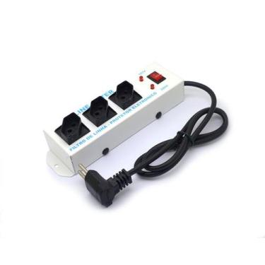 Imagem de Filtro de Linha Metálico com 3 Tomadas 10A com Chave, LED e Fusível - 