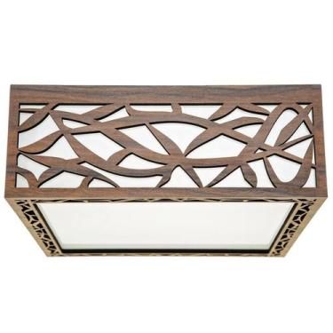 Imagem de Lustre Decorativo Madeira Plafon Copacabana Quad 40Cm - Luminária Ilum