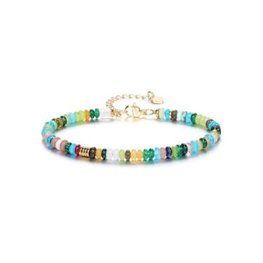 Imagem de Jovivi Pulseiras femininas com contas de pedra natural boho coloridas com cristais de cura banhado a ouro 14 K, joia feita à mão, presente de aniversário, 4mm, Pedra, Sem Pedra Preciosa