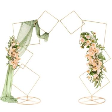 Imagem de LANLONG Suporte Quadrado Para Arco De Casamento 5 Pés, Moldura Metal Dourado Com 4 Camadas Fundo Cabine Balões Fotográficos, 2 Peças Mesa, Decoração Festa Aniversário E Eventos