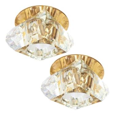 Imagem de 2 Spot Cristal Embutir Base Dourada Transparente Sala Bet11 - Acienda