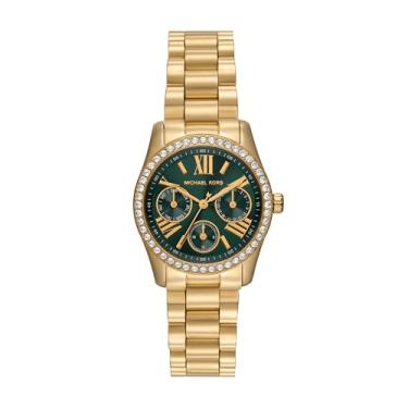 Imagem de Michael Kors Relógio feminino Lexington Lux multifuncional de aço inoxidável dourado (modelo: MK4924)