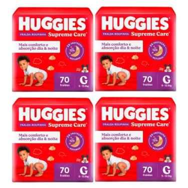 Imagem de Kit 4 Fralda Roupinha Huggies Supreme Care Tamanho G 70 Unidades Desca