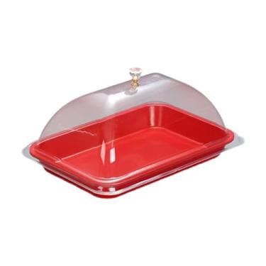 Imagem de FytStycale Suporte para bolo com tampa de cúpula para alimentos, reutilizável, retangular, multifuncional, para servir, bandeja com tampa para cozinha doméstica, Vermelho