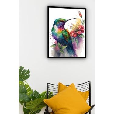 Imagem de Quadro Decorativo Beija Flor Aquarela - 70X50Cm - Quadros On-Line