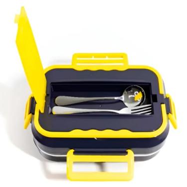 Imagem de Marmita Elétrica 2 em 1, Portátil, Bivolt, Recipiente Térmico para Carro e Tomada, Preta e Amarela