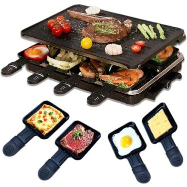 Imagem de Grelhador de mesa para uso interno, sem fumaça, portátil, Raclette, antiaderente, com 8 formas de queijo, controle de temperatura e lavável na lava-louças, 1300 W, ideal para festas e diversão em