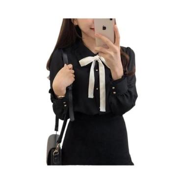 Imagem de Camisas Elegantes Femininas Vintage Em Preto E Branco Com Laços E Baba