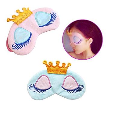 Imagem de AKOAK Pacote com 2 lindas máscaras para dormir, coroa de princesa, para meninas, colchetes, cochilo, máscara para os olhos (rosa + azul claro)