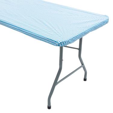 Imagem de Fun Express Argyle Toalha de mesa retangular descartável de plástico azul e branco, 1,8 m