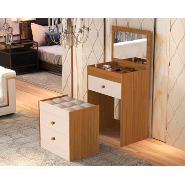 Imagem de Penteadeira Olivia 3 Gavetas Banqueta Embutida com Rodizios Nature/off White