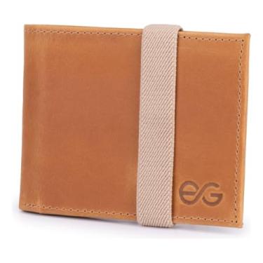 Imagem de Carteira Masculina Slim Pequena Luxo Elástico Couro Legítimo(Marrom-claro)