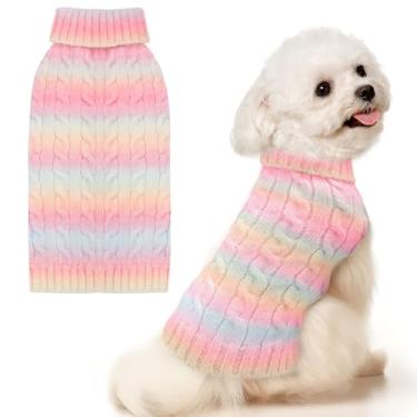 Imagem de AXIIJGL Suéteres de cachorro para cães pequenos, meninas, fofo, rosa, gradiente, filhotes, gatos, macio, quente, malha, pulôver de gola rolê, suéter de cachorro pequeno, roupas chihuahua yorkie maltês