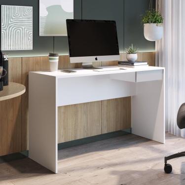 Imagem de Escrivaninha Mesa Escritório 120 cm 1 Gaveta Cinza Branca