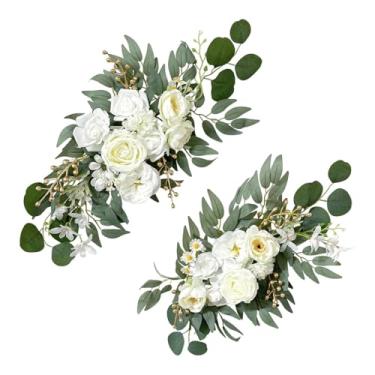 Imagem de predolo Arco de casamento com flores, decoração de fundo, folhas verdes artificiais, flores artificiais, guirlanda de flores florais para placa de, Branco