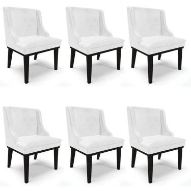 Imagem de Kit 6 Cadeiras Estofadas Base Fixa de Madeira Preto Lia Sintético Premium Branco - Ibiza