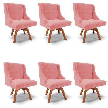 Imagem de Kit 6 Cadeiras Estofadas Giratória para Sala de Jantar Lia Suede Rosê - Ibiza
