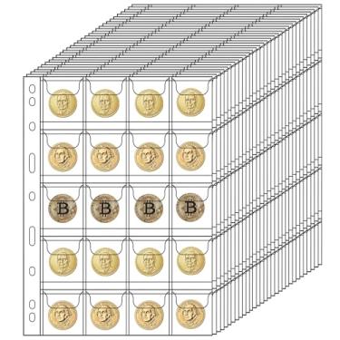 Imagem de 600 bolsos para moedas, 20 folhas de páginas de moedas, suprimentos de coleção com 9 furos padrão, folhas de plástico para fichário