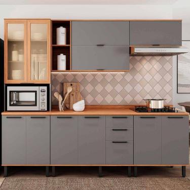 Imagem de Armário de Cozinha Castanha 2700mm Paneleiro C/ Vidro 5 Peças Cinza/Freijó