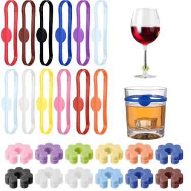 Imagem de 48 pacotes de marcadores de copo de vinho, marcadores coloridos de silicone para bebidas, etiquetas de tira de garrafa de vidro para identificação de copo de champanhe de coquetel, pingentes de copos