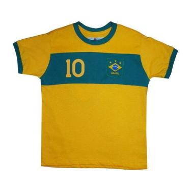 Imagem de Camisa Brasil Faixa Liga Retrô Infantil  Amarela 10, 10, Amarelo, Verd
