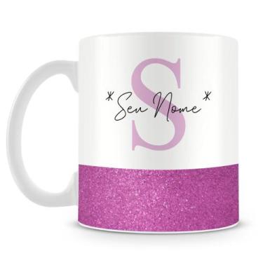 Imagem de Caneca Personalizada Base Glitter Roxo com Nome - 325ml - Amo Canecas