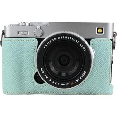 Imagem de Capa para X-E5, capa BMAOLLONGB feita à mão de couro PU meia câmera versão abertura inferior para Fujifilm X-E5 XE5 com alça de mão (azul)