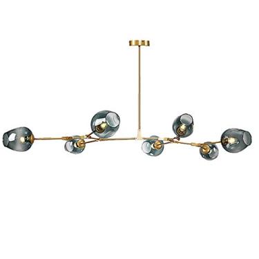 Imagem de Lustre de globo de vidro, lustre, luz criativa de arte em ferro, lustre molecular nórdico E27, luminária de teto com revestimento de latão durante a luz de jantar - abajur âmbar