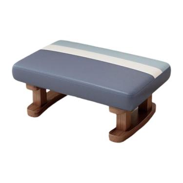 Imagem de FytStycale Cadeira retangular moderna, banquinho acolchoado, apoio para os pés, pequeno pufe, apoio para os pés com pernas de madeira para cama, Azul