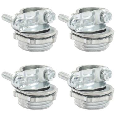 Imagem de BokWin Pacote com 4 conectores de cabo tipo braçadeira prata de 1/2 polegada - aço zincado para aderência e proteção seguras, serve para projetos de fiação elétrica de conduíte metálico, fácil