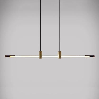 Imagem de Lustre de vidro LED, luminária pendente linear, iluminação para ilha de cozinha, lustre moderno suspenso com tubo de vidro, lâmpadas suspensas de tira longa para sala de estar, quarto, escri