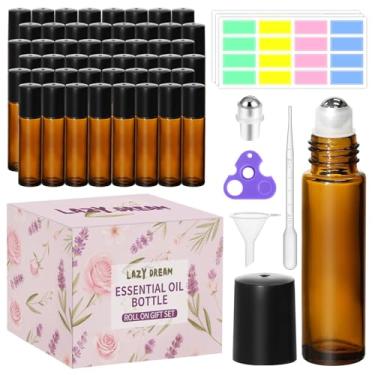 Imagem de Lazy Dream Frascos de rolo para óleo essencial, frasco de vidro âmbar vazio para óleo de perfume, frascos de rolo com esferas de rolo de aço inoxidável, abridor, funil e conta-gotas para aromaterapia
