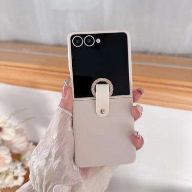 Imagem de Capa de celular com anel de diamante colorido e moderno para Samsung Galaxy Z Flip 6 5 4 3 com fivela de dedo e cor sólida (para Galaxy Z Flip6/GD branco)