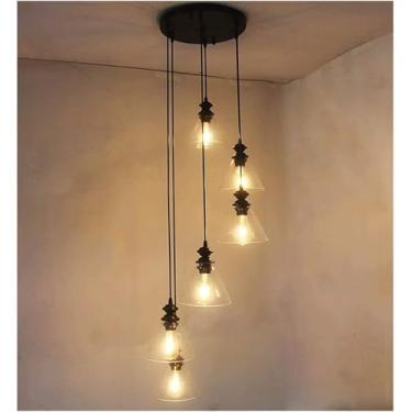 Imagem de 6 Luzes Lustre De Vidro Escada Duplex Edifício Multi Luzes Pendente Luz Villa Hollow Pequeno Apartamento, Luminária Pendente Vintage Luminária Pendente