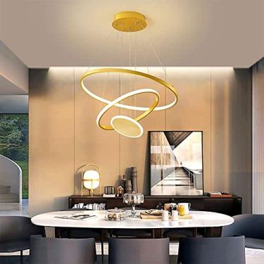 Imagem de Lustre moderno com luz pendente LED regulável para sala de jantar, bares, escritório, controle remoto, luminária pendente de anel redondo de 37 W, lustre para lojas, cafés, cozinhas? 60 cm +