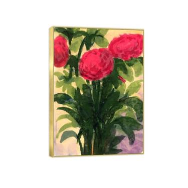 Imagem de BMZFYBS Arte de parede em tela de flores reprodução de pintura famosa - imagens de moldura dourada para sala de estar - pôster de decoração de rosas e impressões 50 x 70 cm 20 x 27 pol
