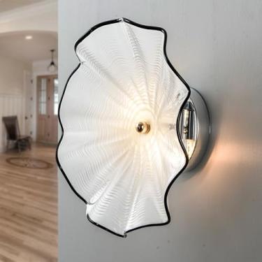 Imagem de BeyPan Luminária De Parede Vidro Branco Com Diâmetro 12" E Cúpula Murano, Iluminação Vintage Para Penteadeira, Base Metal, Montagem Embutida, 2 Luzes Banheiro, Quarto, Cabeceira, Entrada