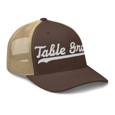 Imagem de Chapéu de caminhoneiro Table Grove boné de beisebol bordado com texto vintage malha esportiva swoosh presente lembrança chapéu IL, Marrom/Cáqui, tamanho �nico