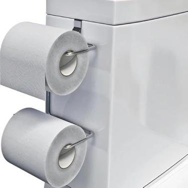 Imagem de Porta Papel Higiênico Suporte Duplo Para Banheiro e Lavabo Caixa Acoplada de Vaso Sanitario Para Dois Rolos Original Prático Universal Instalação Simples Compacto em Metal Cromado Prateado