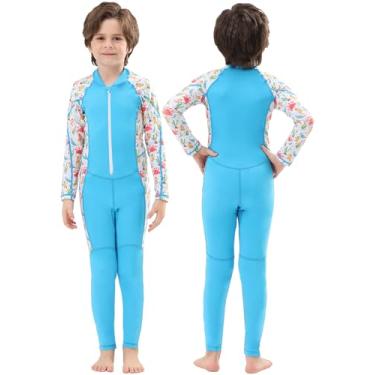 Imagem de DEHAI Roupa de banho de corpo inteiro para crianças e jovens, meninos e meninas, roupa de mergulho fina Rash Guard, roupa seca com zíper frontal, manga comprida, esportes aquáticos para esqui