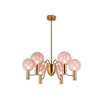 Imagem de YQSLQZZ Lustre Sputnik de meados do século, luzes de teto semi-embutidas de altura ajustável com globo de vidro rosa luminária pós-moderna, para sala de estar quarto