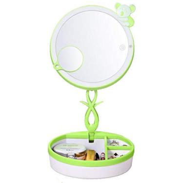 Imagem de Espelho de maquiagem espelho de vestir espelho de maquiagem de viagem com luzes e ampliação tela sensível ao toque espelho de mesa giratório 360° espelho de mesa grande espelho inteligente de beleza