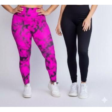 Imagem de Kit 2 Calças Legging Marmorizada + Preta Básica Academia - Bella Fitne